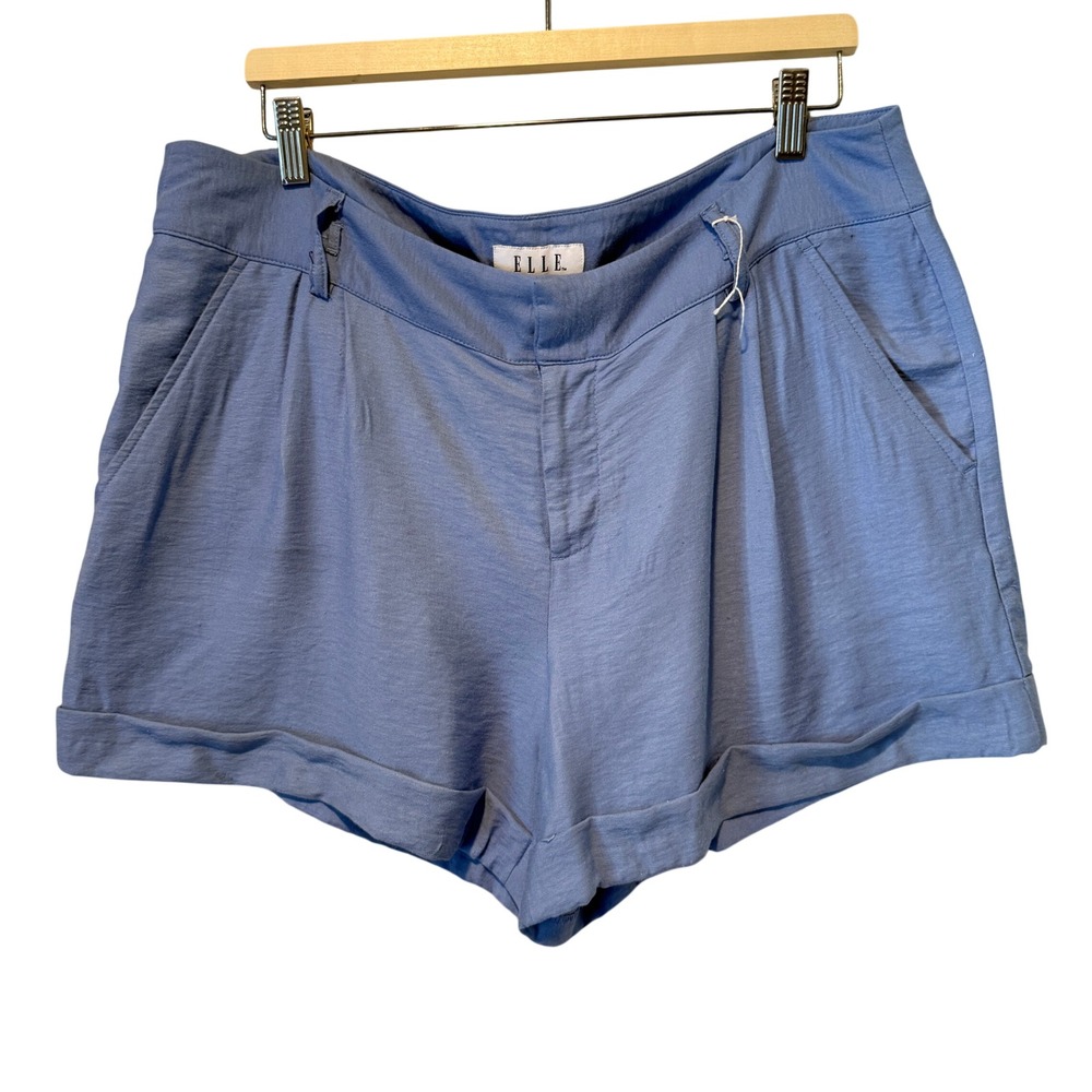 Elle Womens Blue Cuffed Pleated Front Shorts Size 14 Rayon Blend High Rise